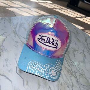 Von Dutch holographic blue and pink trucker cap